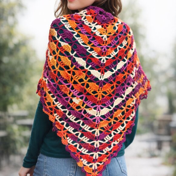 Fe.Ly Jackets & Blazers - Multicolor Crochet Lace Shawl | Triangle Wrap | Boho Style Handmade